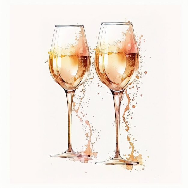 Watercolor Champagne Glasses Illustration AI GenerativexA