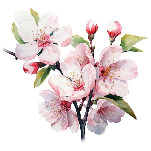 Photo watercolor cherry blossom branch