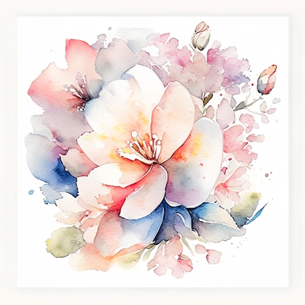 Watercolor cherry blossoms and leaves Illustration Generative AI
