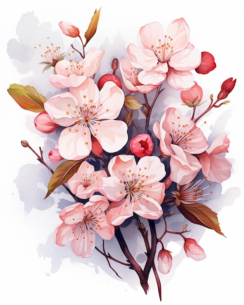 Watercolor Cherry Flower