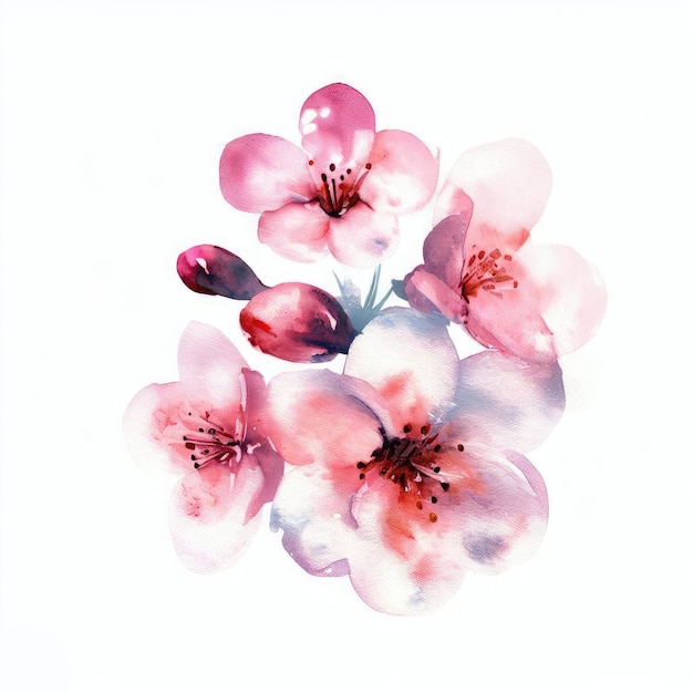 Watercolor Cherry flowers a cherry blossom isolated on white background