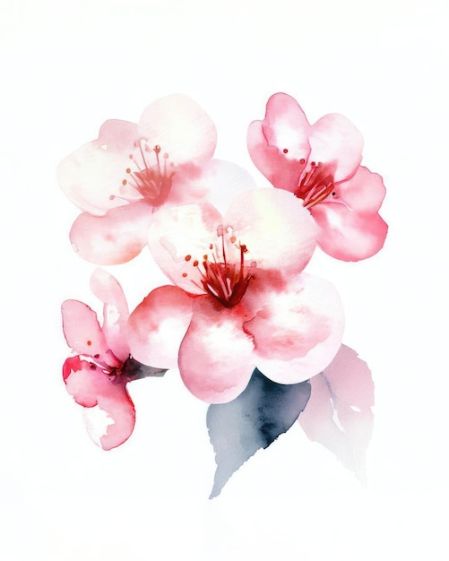 Watercolor Cherry flowers a cherry blossom isolated on white background