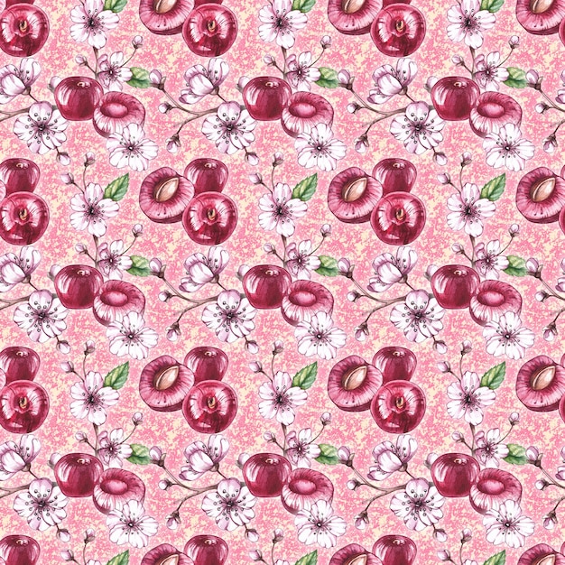 Photo watercolor cherry pattern