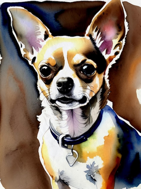 Watercolor Chihuahua Painting Artistic Illustration Reproduction