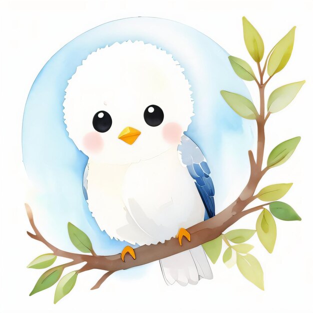 Photo watercolor children illustration with cute bird clipart
