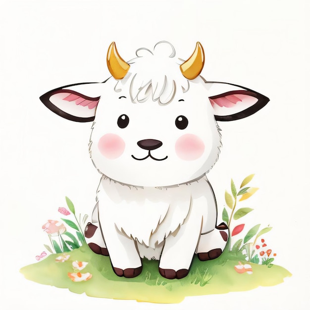 Акварельная детская иллюстрация с милым коровьим клипартом
