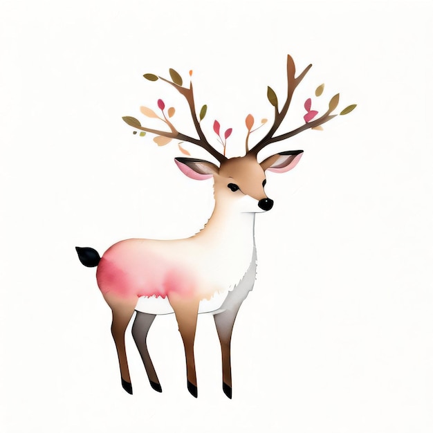 Watercolor children illustration with cute deer clipart