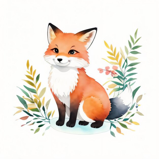 Акварельная детская иллюстрация с милым клипартом лисы