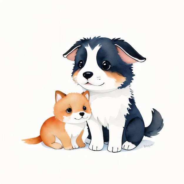 Watercolor children illustration with cute puppy clipart