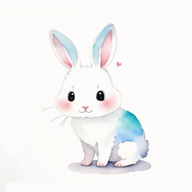 Watercolor children illustration with cute rabbit clipart