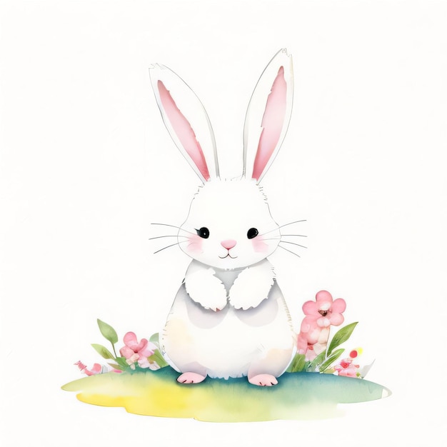 Watercolor children illustration with cute rabbit clipart