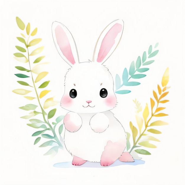 Watercolor children illustration with cute rabbit clipart