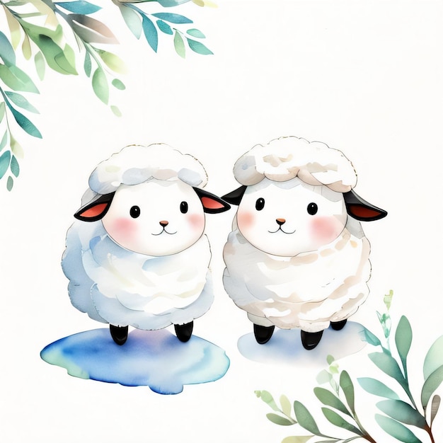 Watercolor children illustration with cute sheep clipart