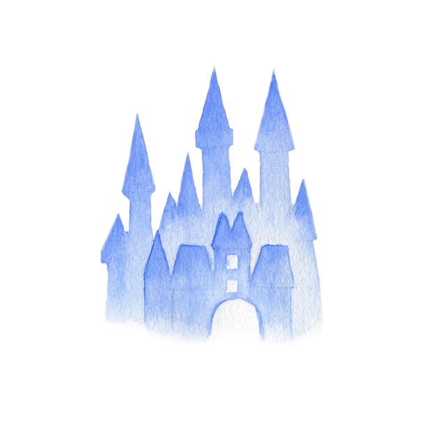 Photo watercolor children's illustration of the blue castle
