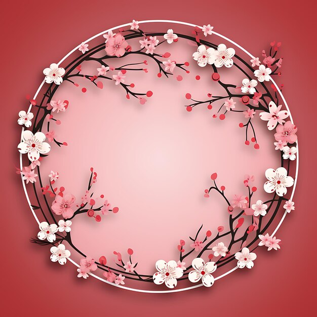 Watercolor china theme cherry blossom paper cut frame paper cut art cherry blossom creative arts