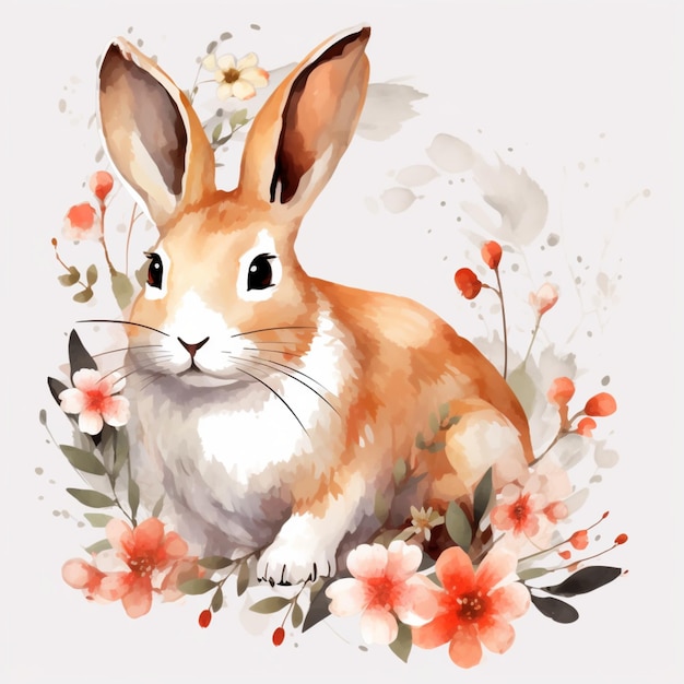 Watercolor Chinese New Year Art Of Rabbit png White Background