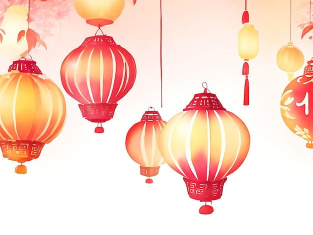 watercolor Chinese new year Lanterns light up background generative ai