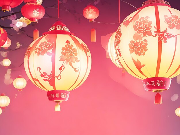 watercolor Chinese new year Lanterns light up background generative ai