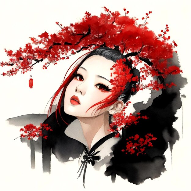 Watercolor chinese style illustration