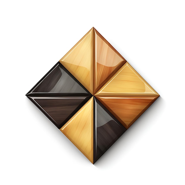 Watercolor of Chinese Tangram Puzzle Game Black and Tan Wood Geometric Sha on White BG Clipart Ink