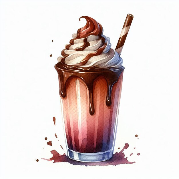 watercolor Chocolate milkshake dripping illustration