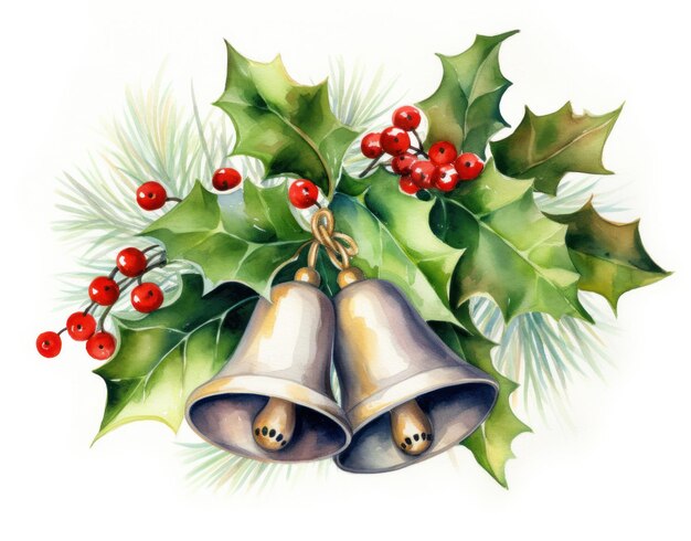 Watercolor Christmas bell isolated