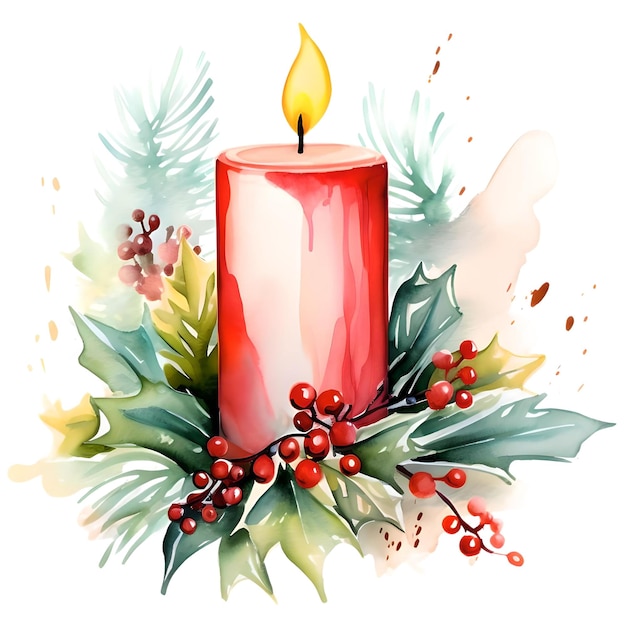 Watercolor Christmas Candle Sublimation Clipart