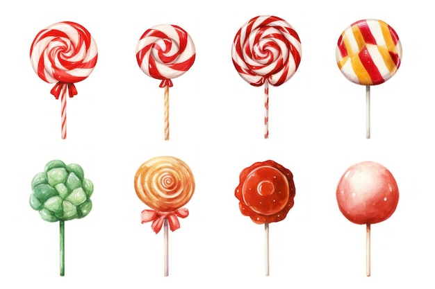 Watercolor Christmas candy isolated white background