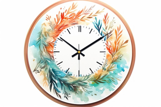 Watercolor Christmas clock isolated white background