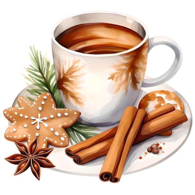 Photo watercolor christmas coffee cup clipart