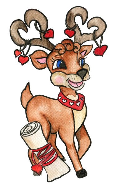 Watercolor Christmas deer Christmas decoration and characters