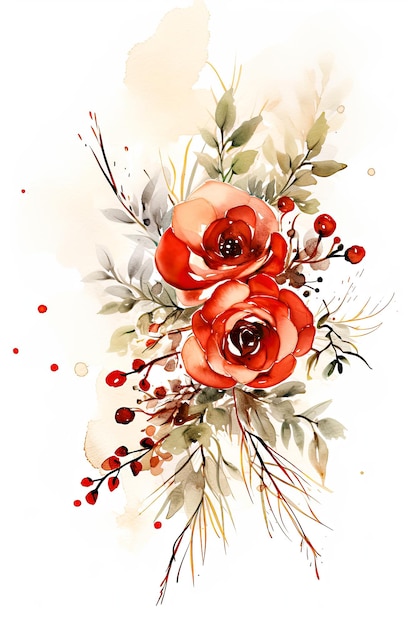 水彩のクリスマスの花のデジタル ペーパー クリスマスの背景 クリスマスの花のクリップアート