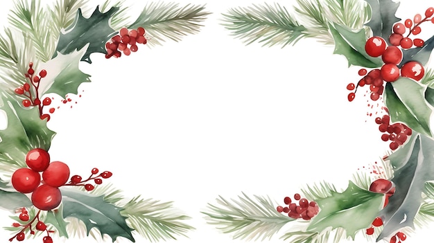 watercolor christmas frame with blank white space