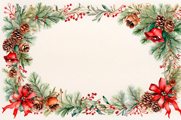 Watercolor Christmas frame with fir branches and place for text Illustration for greeting cards