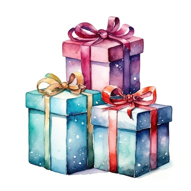 Watercolor Christmas gift boxes isolated