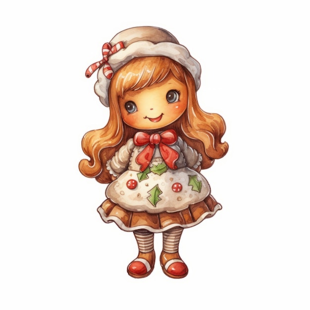 watercolor christmas girl