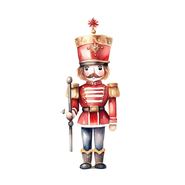 Watercolor Christmas Nutcracker on white background