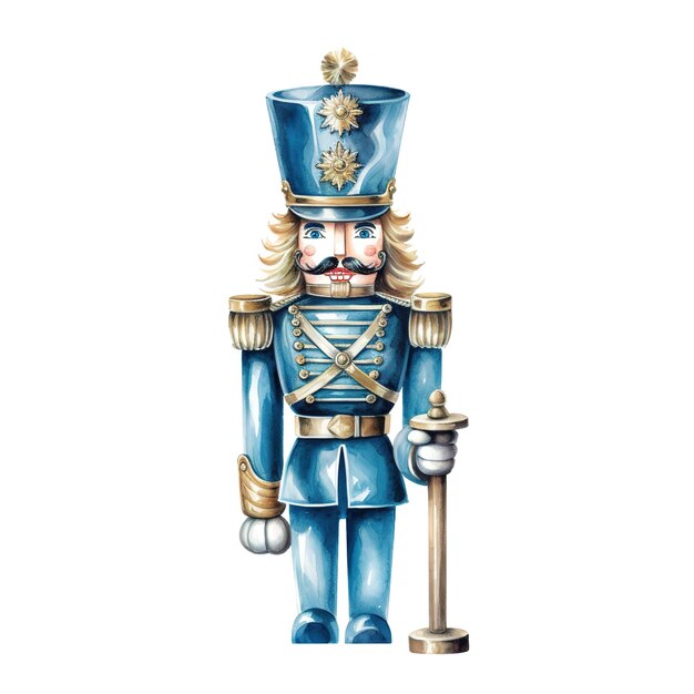 Watercolor Christmas Nutcracker on white background