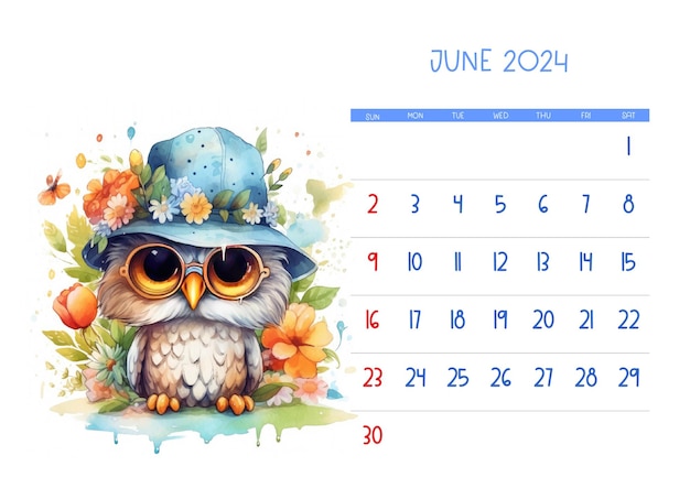 Photo watercolor christmas owl calendar 2024