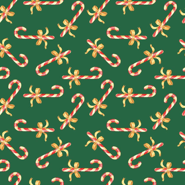 watercolor christmas pattern with candies. hand-drawn illustration.
