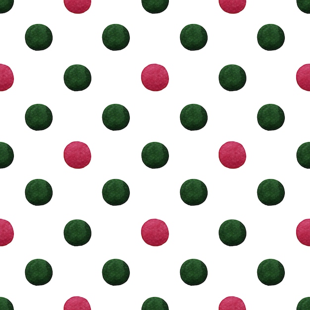 Photo watercolor christmas polka dots in green and red spotted in seamless pattern