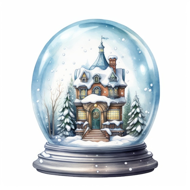 watercolor christmas snow globe