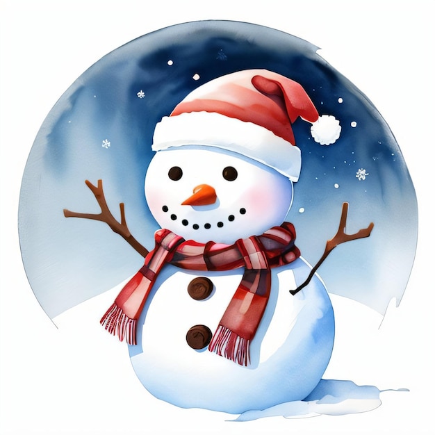 Watercolor Christmas Snowman Clipart