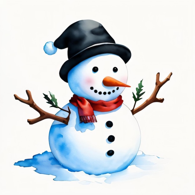 Watercolor Christmas Snowman Clipart