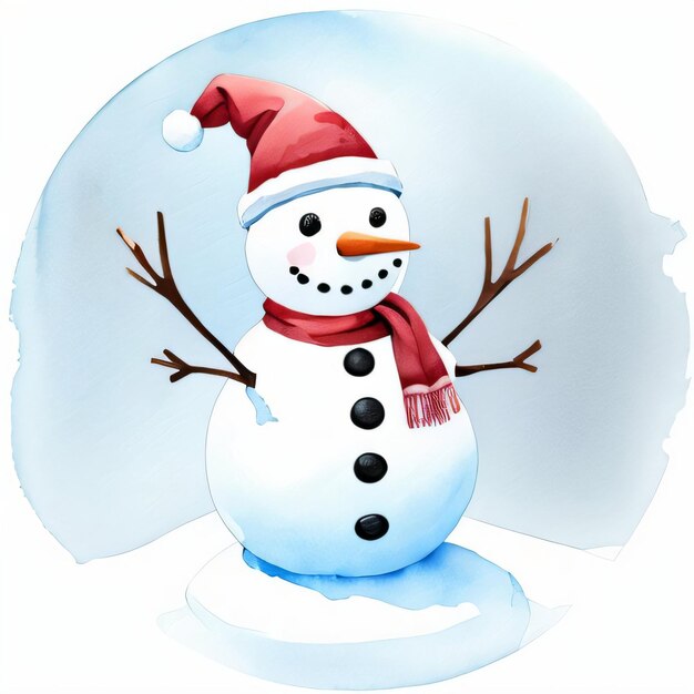 Акварельный рождественский снеговик клипарт