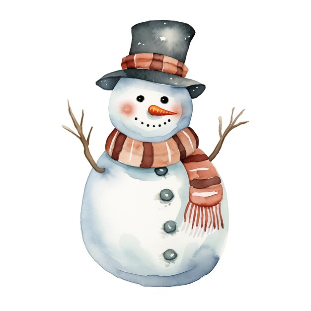 Photo watercolor christmas snowman with top hat