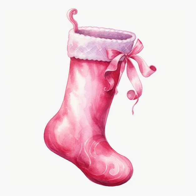 Watercolor Christmas stocking isolated on white background Hand drawn illustration