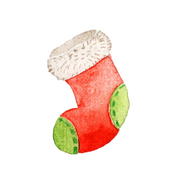 Watercolor Christmas stocking isolated on white