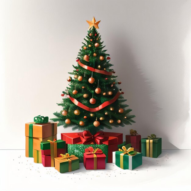 Watercolor Christmas Tree and Gifts Clipart