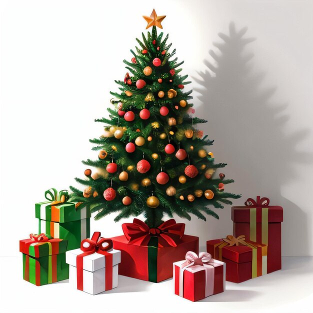 Акварельная рождественская елка и подарки клипарт